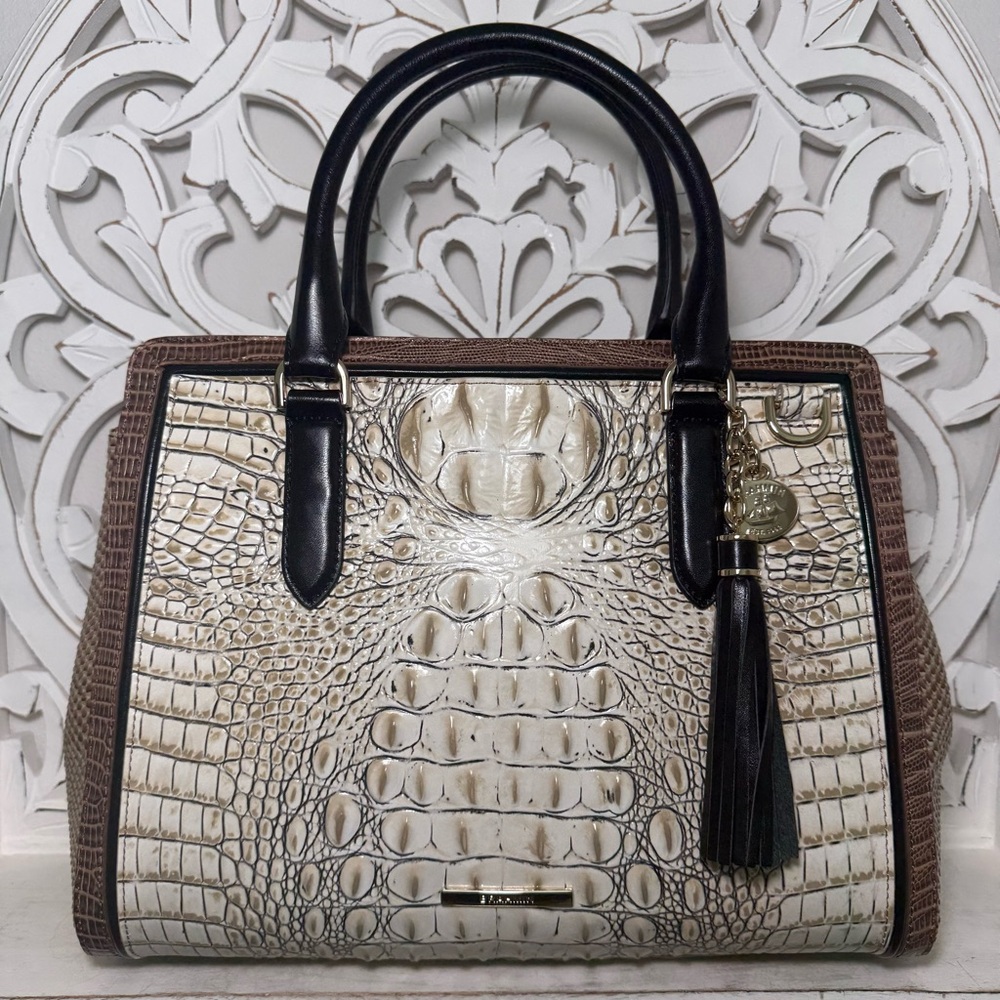 Brahmin Small Finley Satchel Timeless Taupe Skien Melbourne Leather - Picture 10 of 10